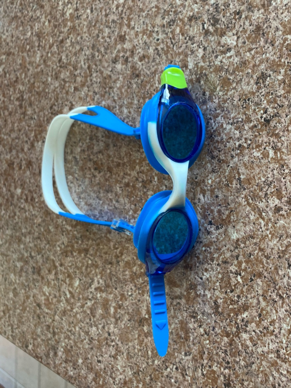 Kids Blue and White Swim Goggles with Lime Accent